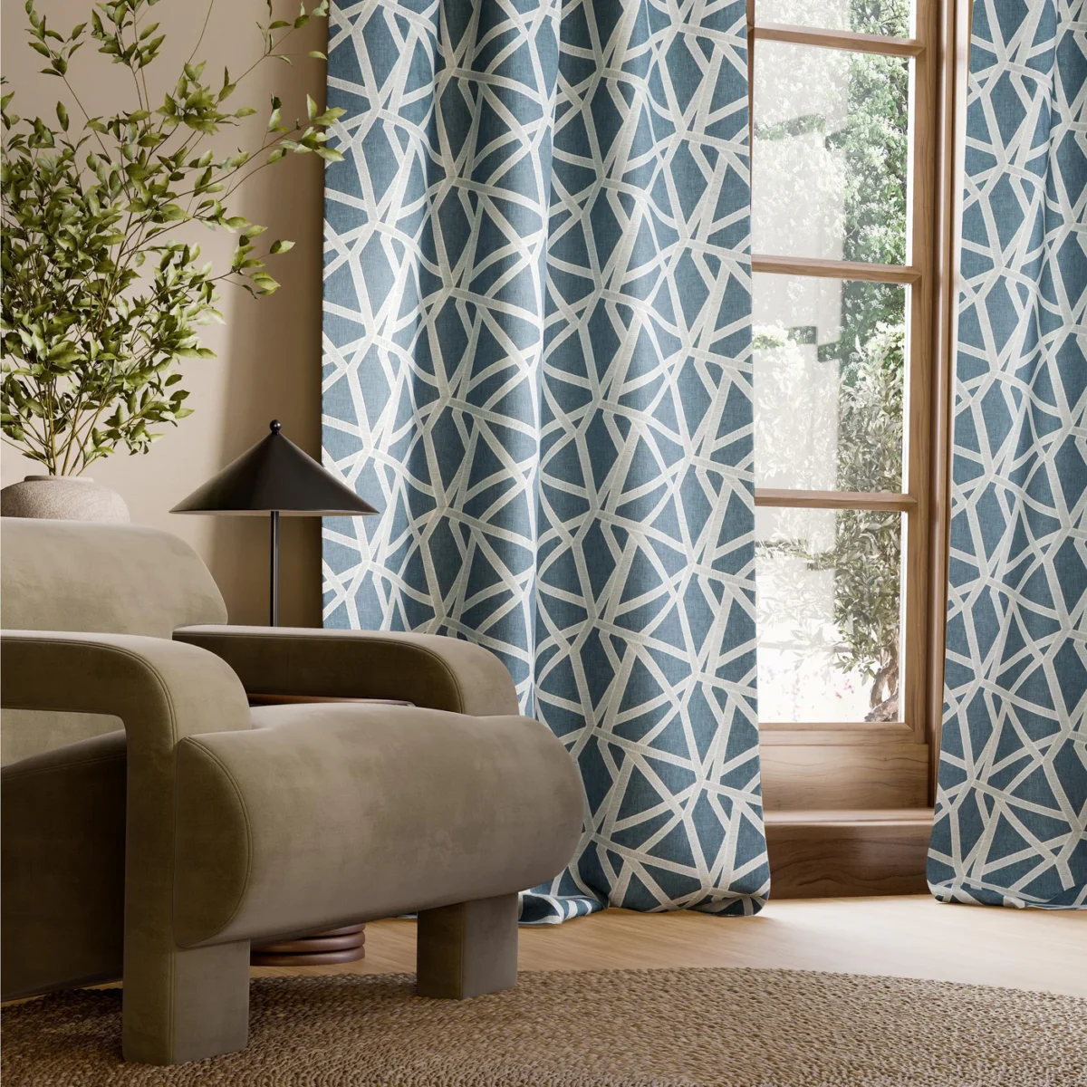 Sumi Embroidery Fabric - Pacific by Sumi Embroidery Fabric from Harlequin Signature collection - blue geometric embroideried