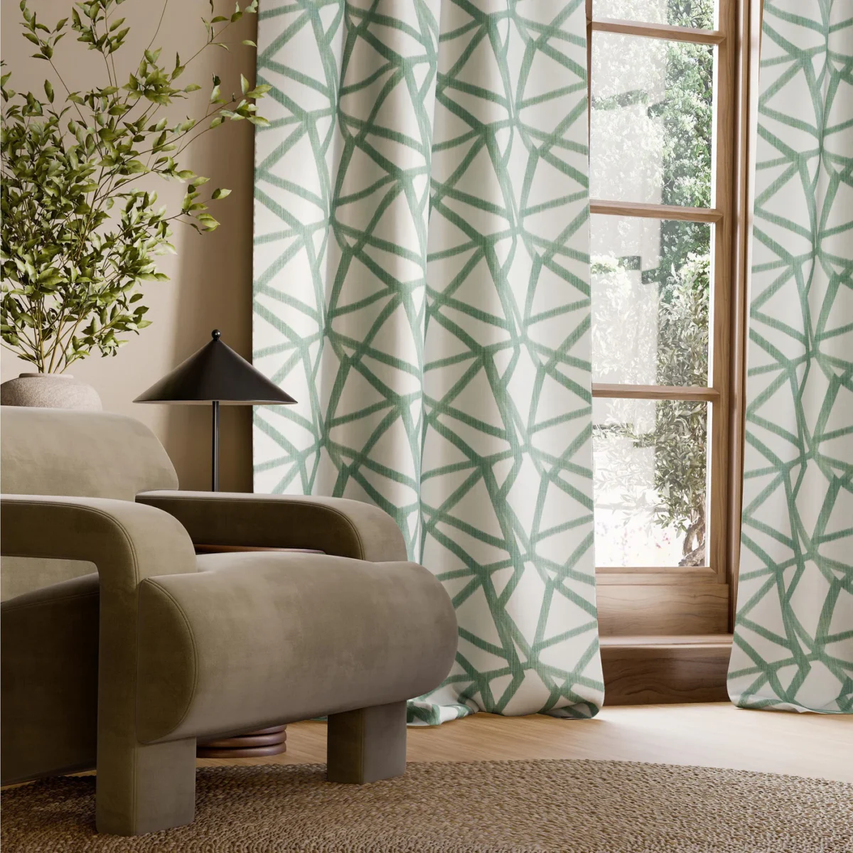 Sumi Ikat Fabric - Kelly by Sumi Ikat Fabric from Harlequin Signature collection - green geometric printed