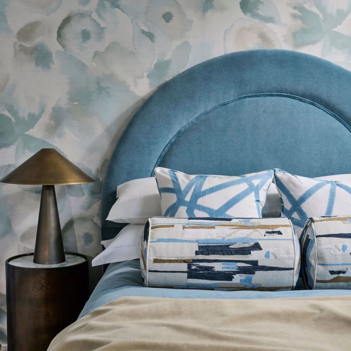 Zeal Ii Fabric - Indigo / Julip / Sky / Stone by Zeal Ii Fabric from Harlequin Signature collection - blue striped embroideried