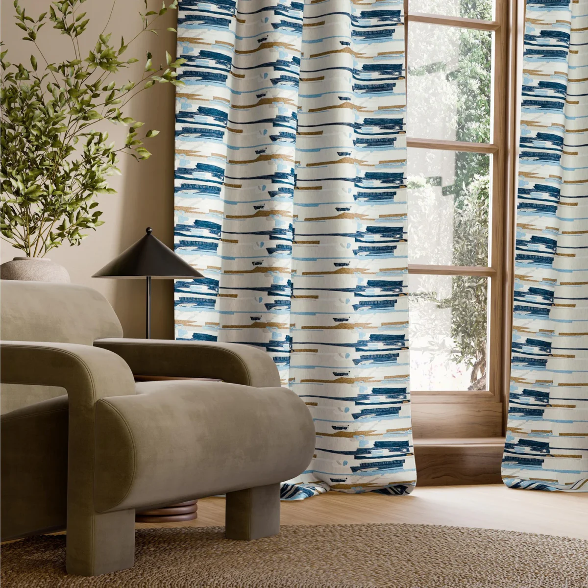 Zeal Ii Fabric - Indigo / Julip / Sky / Stone by Zeal Ii Fabric from Harlequin Signature collection - blue striped embroideried