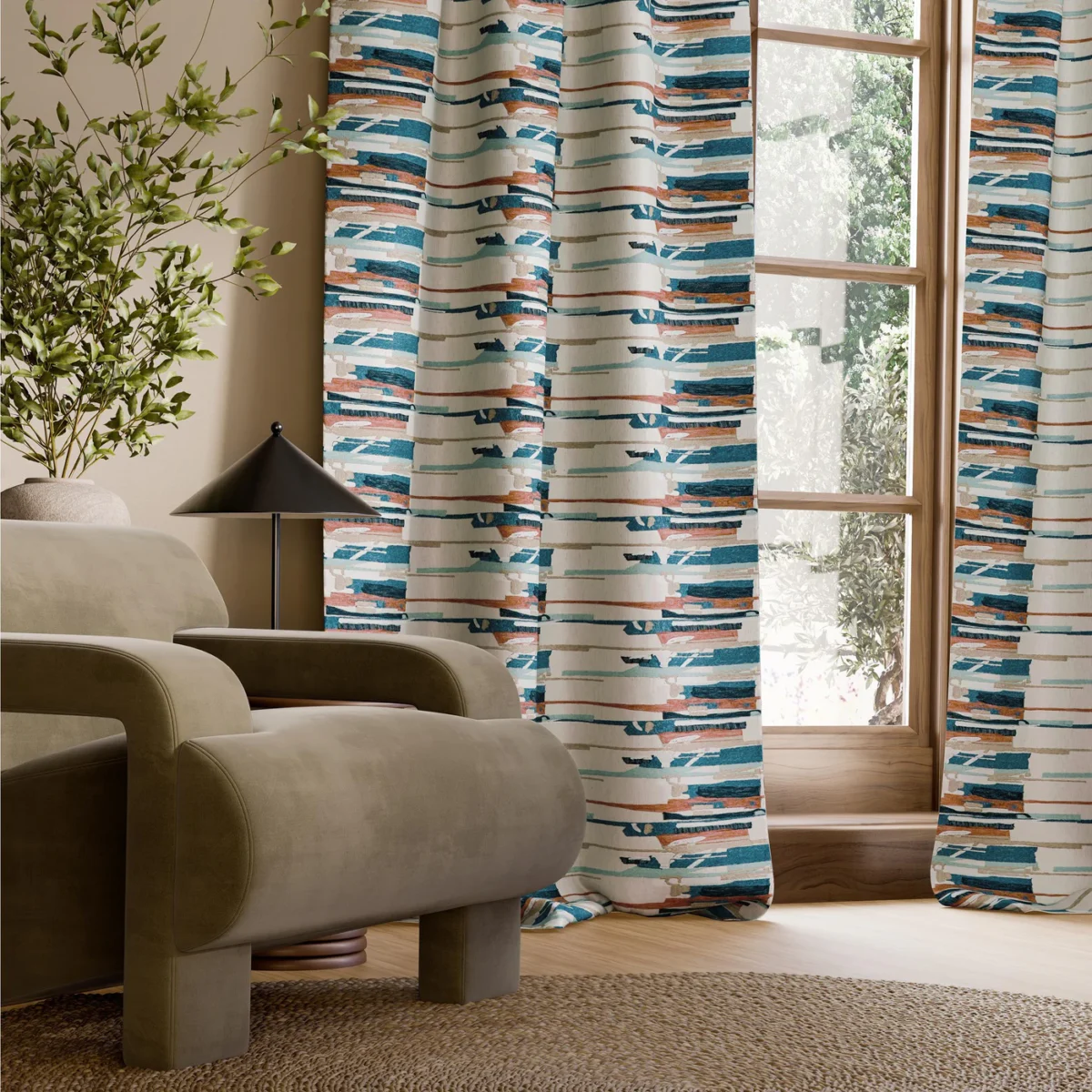 Zeal Ii Fabric - Atlantic / Rosewood / Denim by Zeal Ii Fabric from Harlequin Signature collection - red striped embroideried