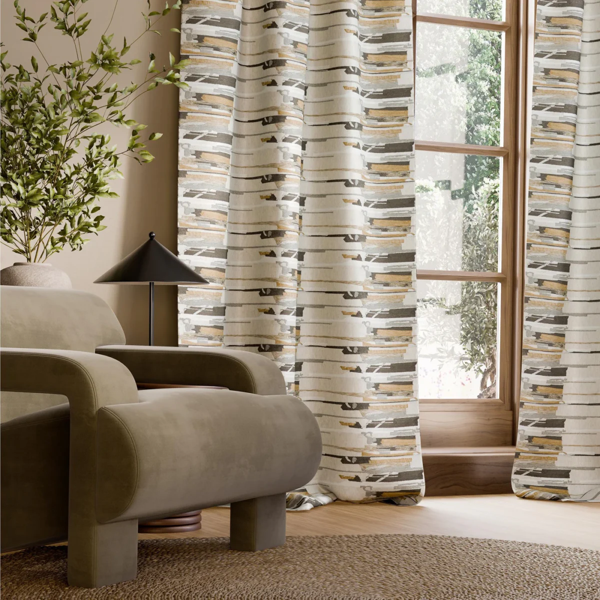 Zeal Ii Fabric - Pebble / Oat / Straw by Zeal Ii Fabric from Harlequin Signature collection - brown striped embroideried