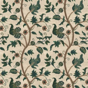 Kedleston Embroidery Fabric from Ralph Lauren Saddlebrook collection - green botanical embroideried
