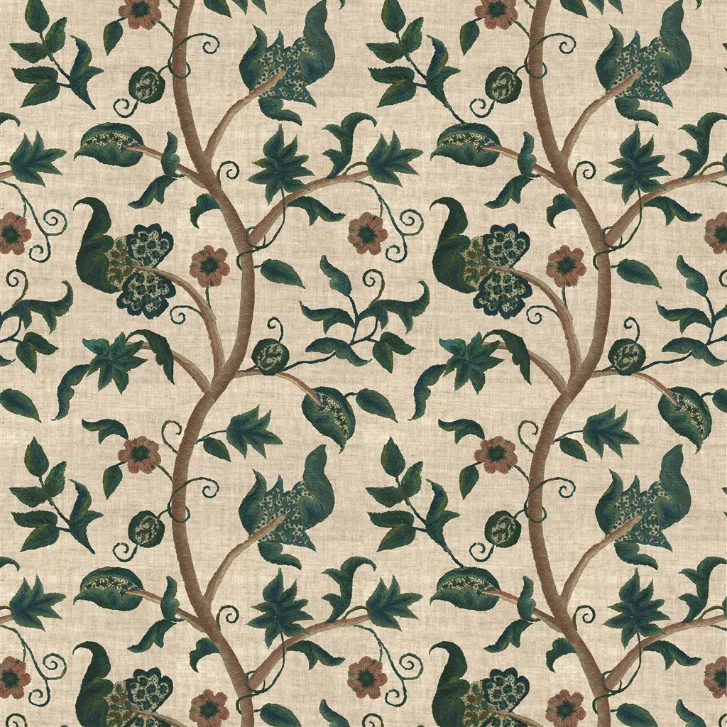 Kedleston Embroidery Fabric - Lichen by Kedleston Embroidery Fabric from Ralph Lauren Saddlebrook collection - green botanical embroideried