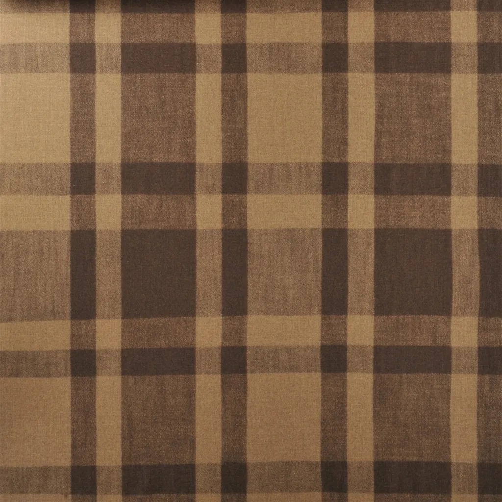 Hook Road Plaid Fabric - Walnut by Hook Road Plaid Fabric from Ralph Lauren Saddlebrook collection - brown checked woolen