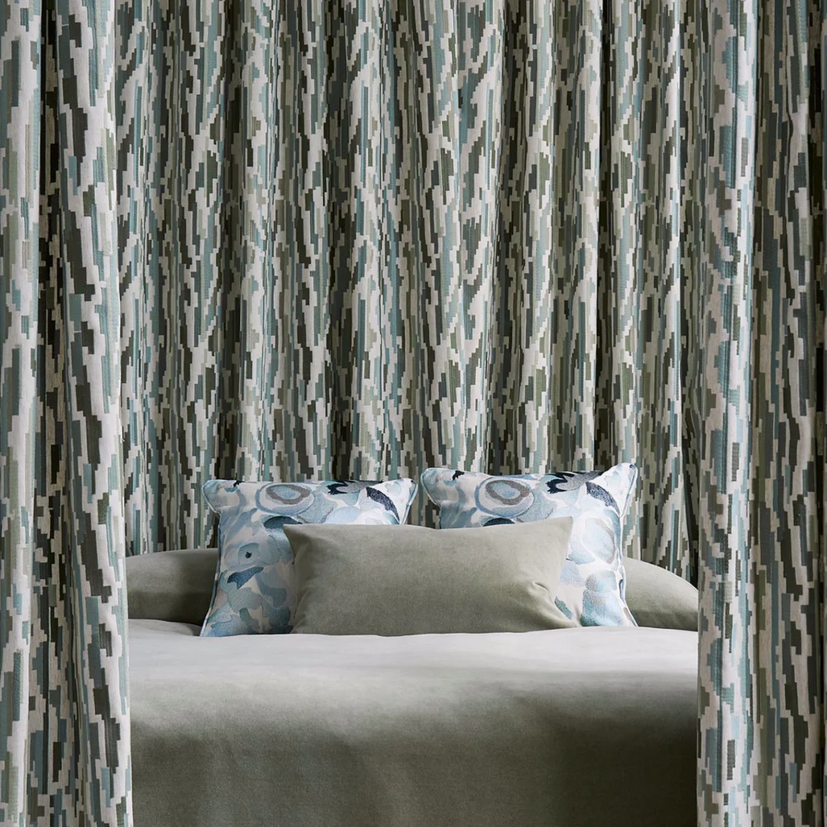 Heatherton Velvet Fabric - Eucalyptus by Heatherton Velvet Fabric from Harlequin Performance Velvet Heatherton collection - green plain velvet-chenille