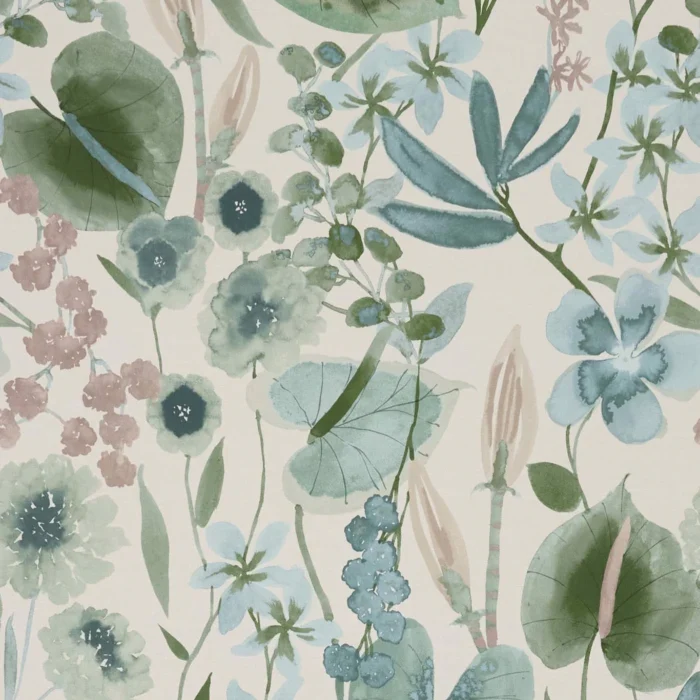 Nalina Wallpaper - Positano / Aloe / Sky swatch