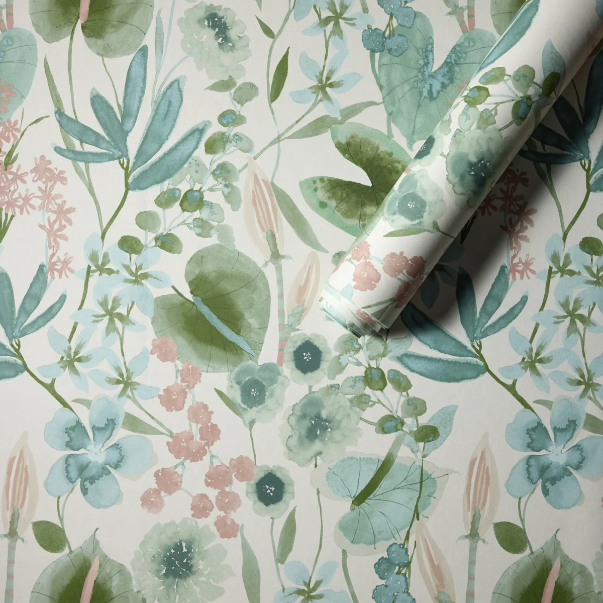 Nalina Wallpaper - Positano / Aloe / Sky by Nalina Wallpaper from Harlequin Signature Wallpapers collection - green botanical