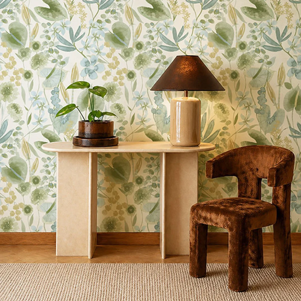 Nalina Wallpaper - Honey / Clover / Sky by Nalina Wallpaper from Harlequin Signature Wallpapers collection - green botanical