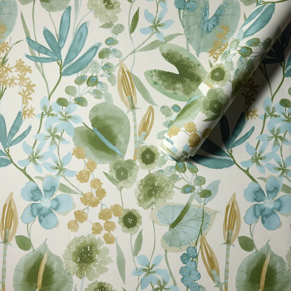 Nalina Wallpaper - Honey / Clover / Sky by Nalina Wallpaper from Harlequin Signature Wallpapers collection - green botanical