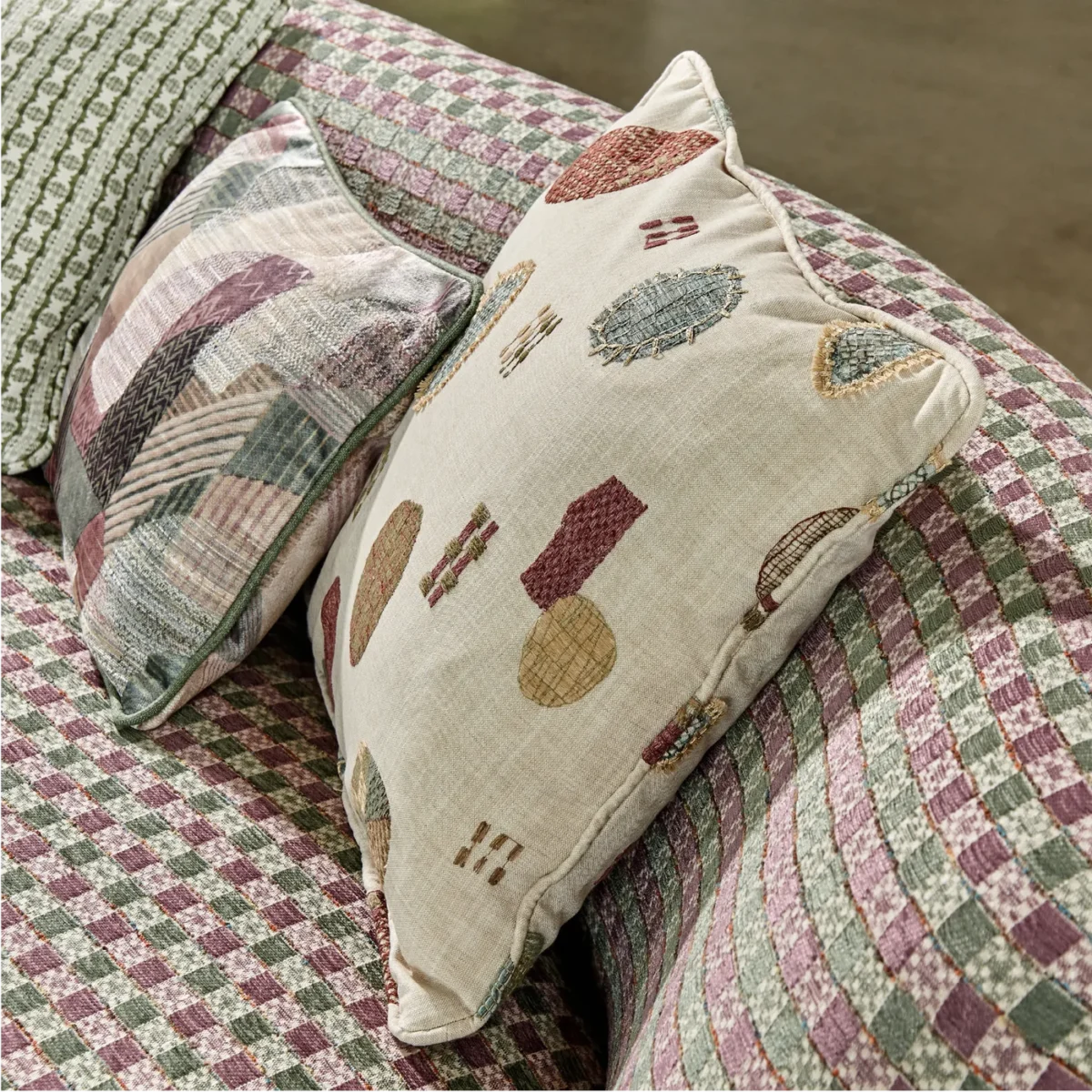 Peggy Fabric - Sunrise by Peggy Fabric from Prestigious Textiles Revival collection - red checked velvet-chenille