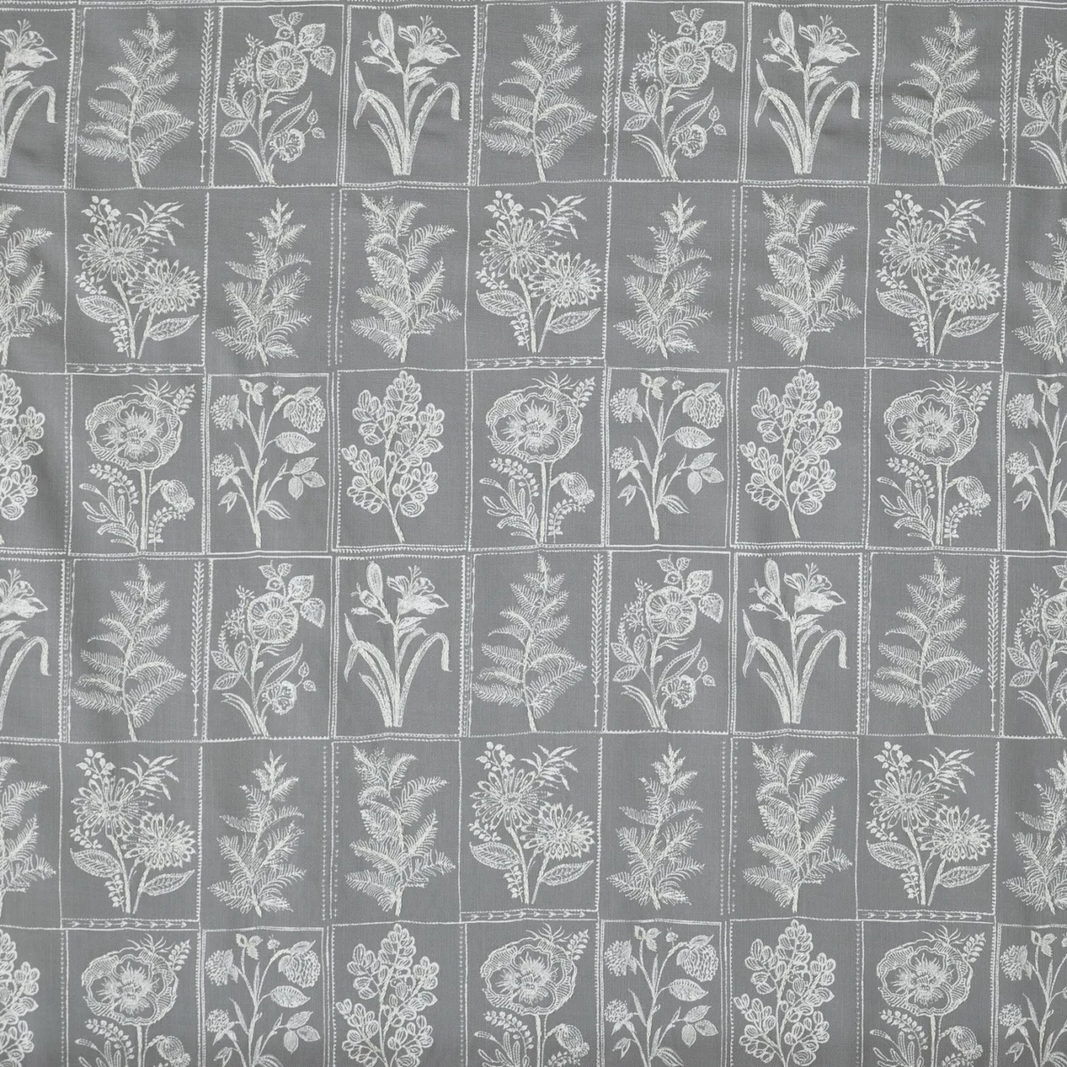 Paperino Fabric - Smoke by Paperino Fabric from Prestigious Textiles Florence collection - black-grey botanical embroideried