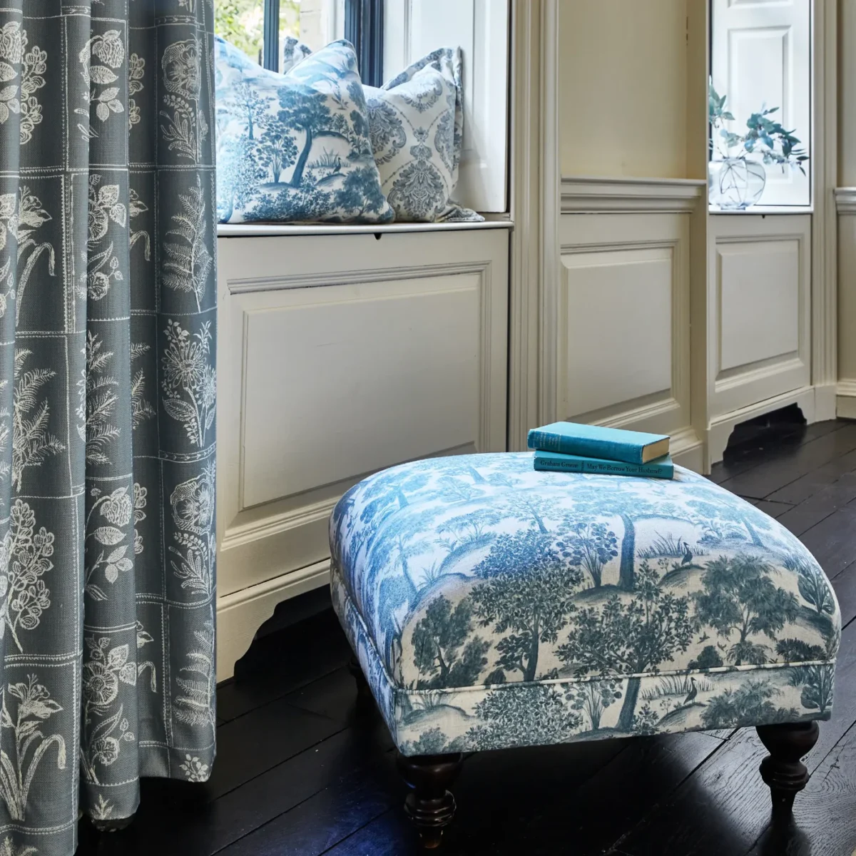 Montelaro Fabric - Laurel by Paperino Fabric from Prestigious Textiles Florence collection - black-grey botanical embroideried