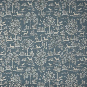 Ebony Fabric from Prestigious Textiles Cottage Charm collection - blue botanical jacquard