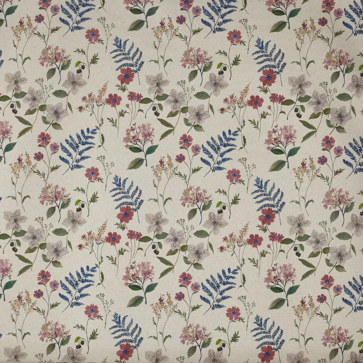 Carnation Fabric - Winter by Carnation Fabric from Prestigious Textiles Cottage Charm collection - blue botanical printed