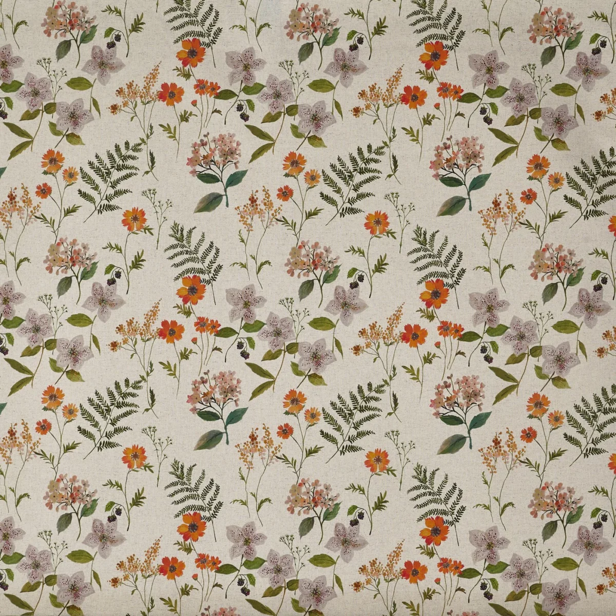 Carnation Fabric - Autumn by Carnation Fabric from Prestigious Textiles Cottage Charm collection - orange botanical printed