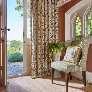 Ebony Fabric from Prestigious Textiles Cottage Charm collection - blue botanical jacquard