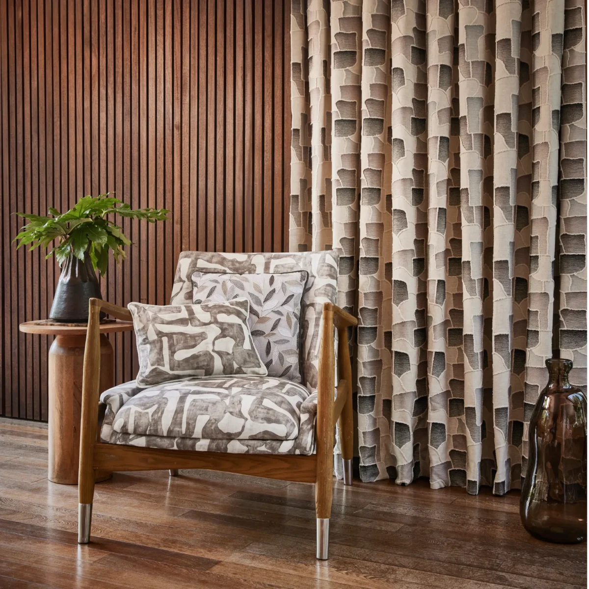 Farnsworth Fabric - Apple by Magellan Fabric from Prestigious Textiles Pioneer collection - black-grey contemporary printed