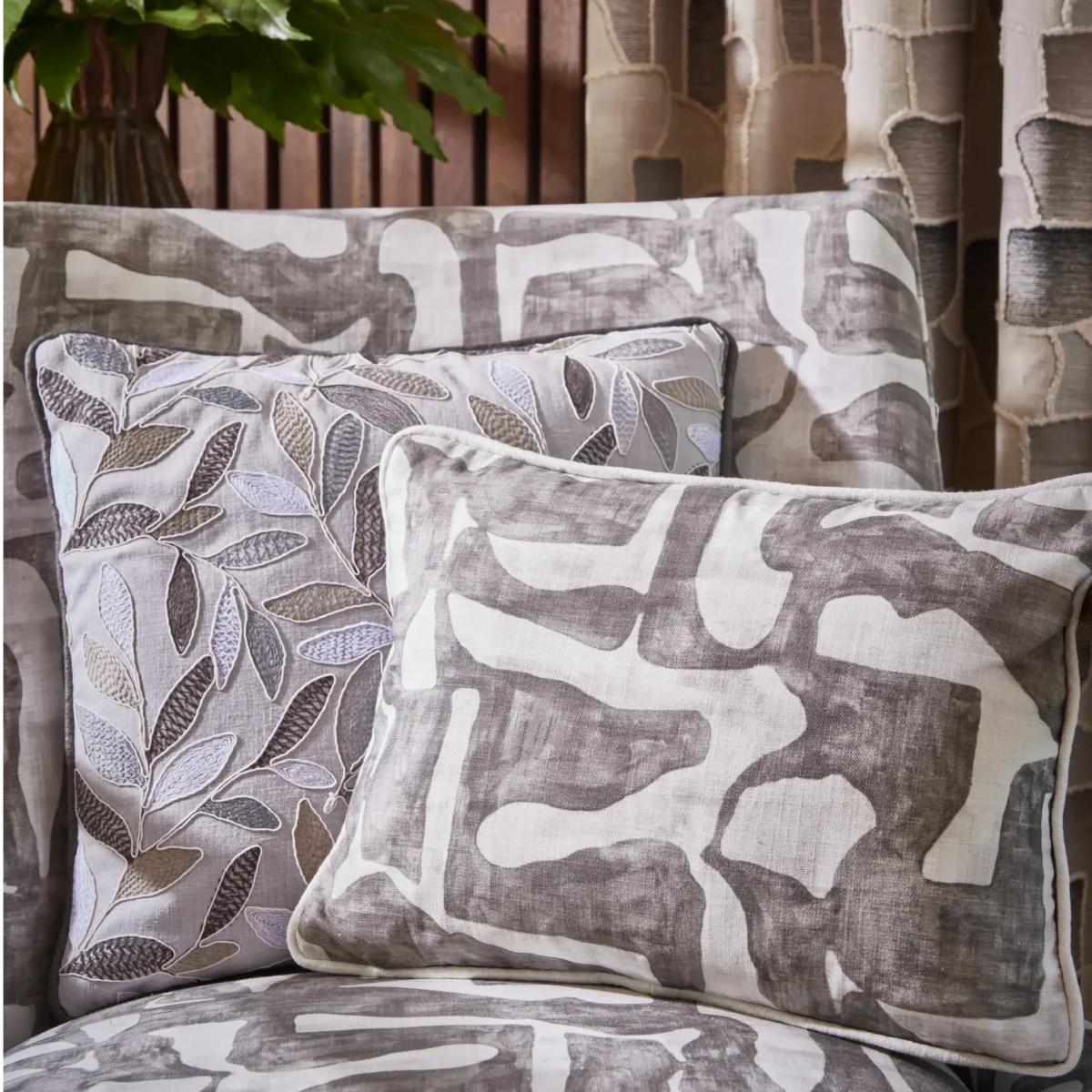 Farnsworth Fabric - Apple by Magellan Fabric from Prestigious Textiles Pioneer collection - black-grey contemporary printed