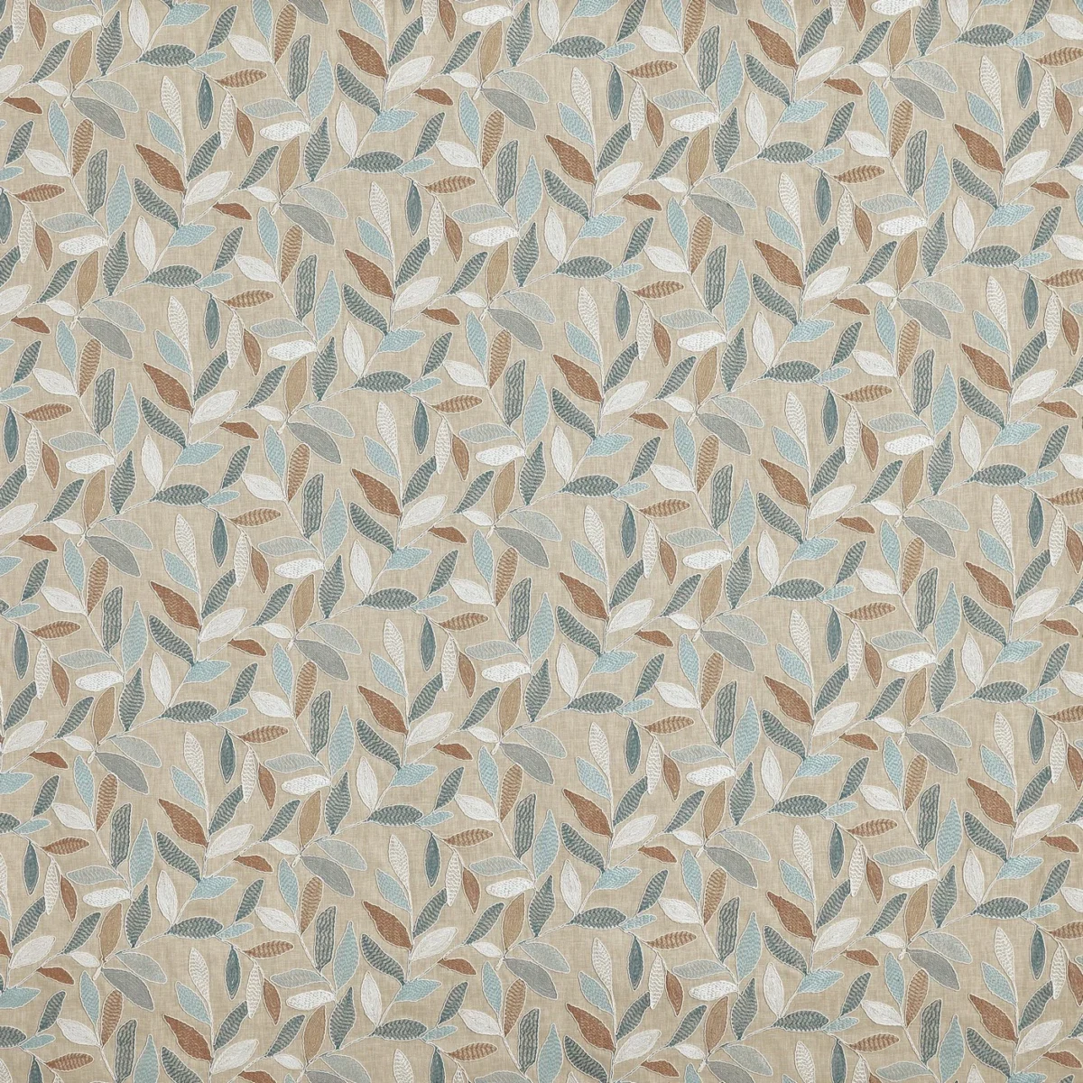Lawson Fabric - Lagoon by Lawson Fabric from Prestigious Textiles Pioneer collection - blue botanical embroideried