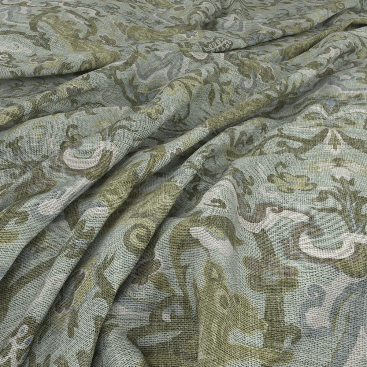 Cavendish Fabric from Warwick Archive Prints collection - green botanical printed