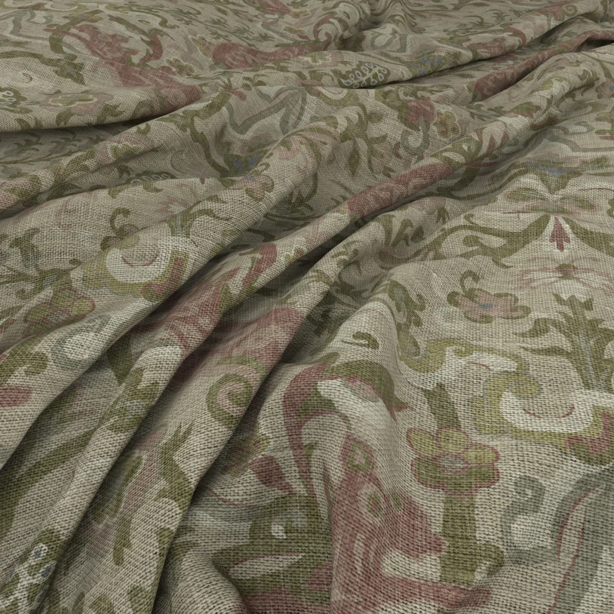 Cavendish Fabric - Vintage by Cavendish Fabric from Warwick Archive Prints collection - green botanical printed