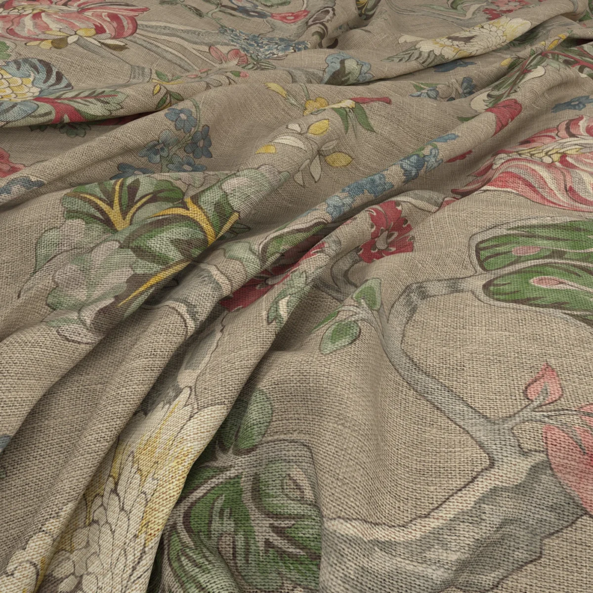 Braemore Fabric - Chintz by Braemore Fabric from Warwick Archive Prints collection - red botanical printed