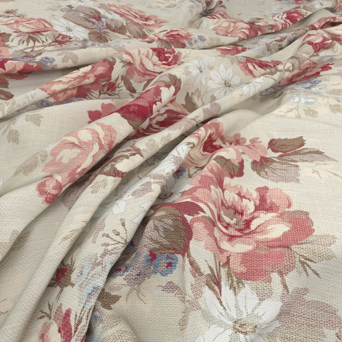 Hawkswick Fabric - Rose by Hawkswick Fabric from Warwick Archive Prints collection - red botanical printed