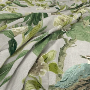 Bird & Blossom Fabric from Warwick Archive Prints collection - green botanical printed