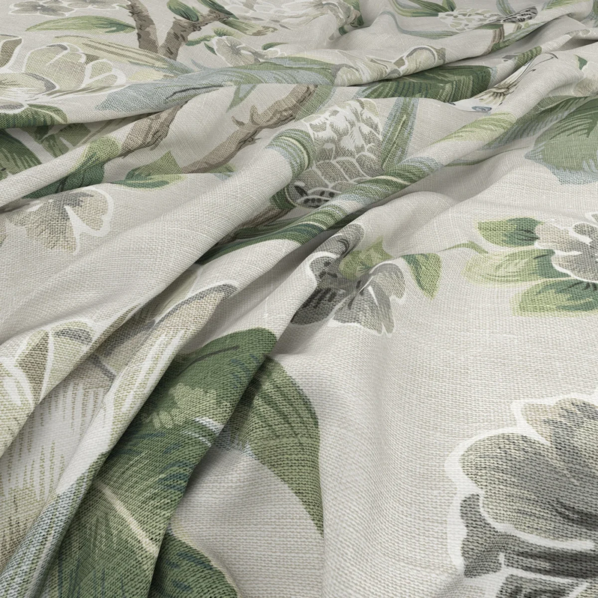 Bird & Blossom Fabric - Eau De Nil by Bird & Blossom Fabric from Warwick Archive Prints collection - blue botanical printed