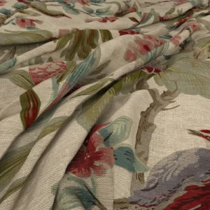 Bird & Blossom Fabric from Warwick Archive Prints collection - red botanical printed