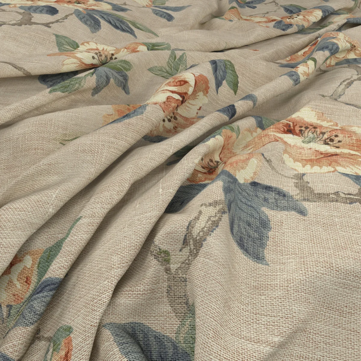 Fleurie Fabric - Apricot by Fleurie Fabric from Warwick Archive Prints collection - yellow botanical printed