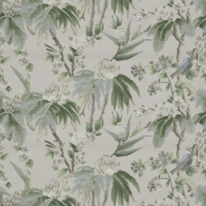 Bird & Blossom Fabric from Warwick Archive Prints collection - blue botanical printed