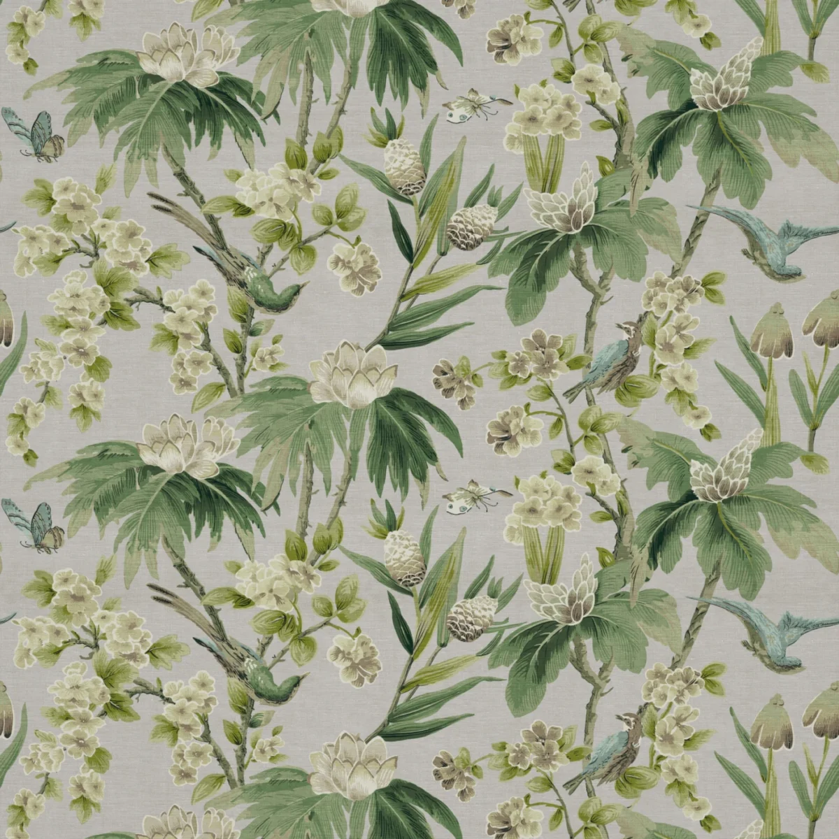Bird & Blossom Fabric - Jungle by Bird & Blossom Fabric from Warwick Archive Prints collection - green botanical printed