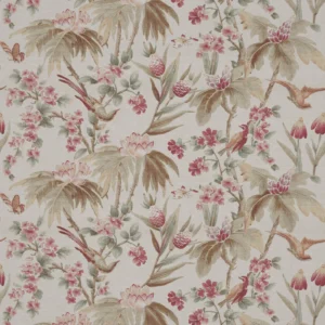 Bird & Blossom Fabric from Warwick Archive Prints collection - pink botanical printed